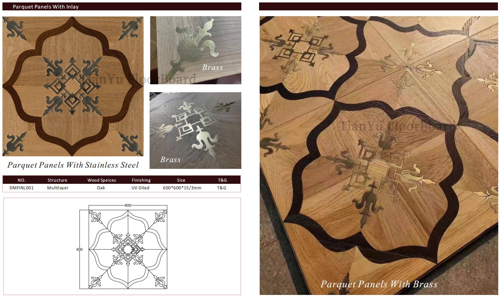 金属镶嵌方形拼花地板 Square Parquet Tiles Metal Inlay
