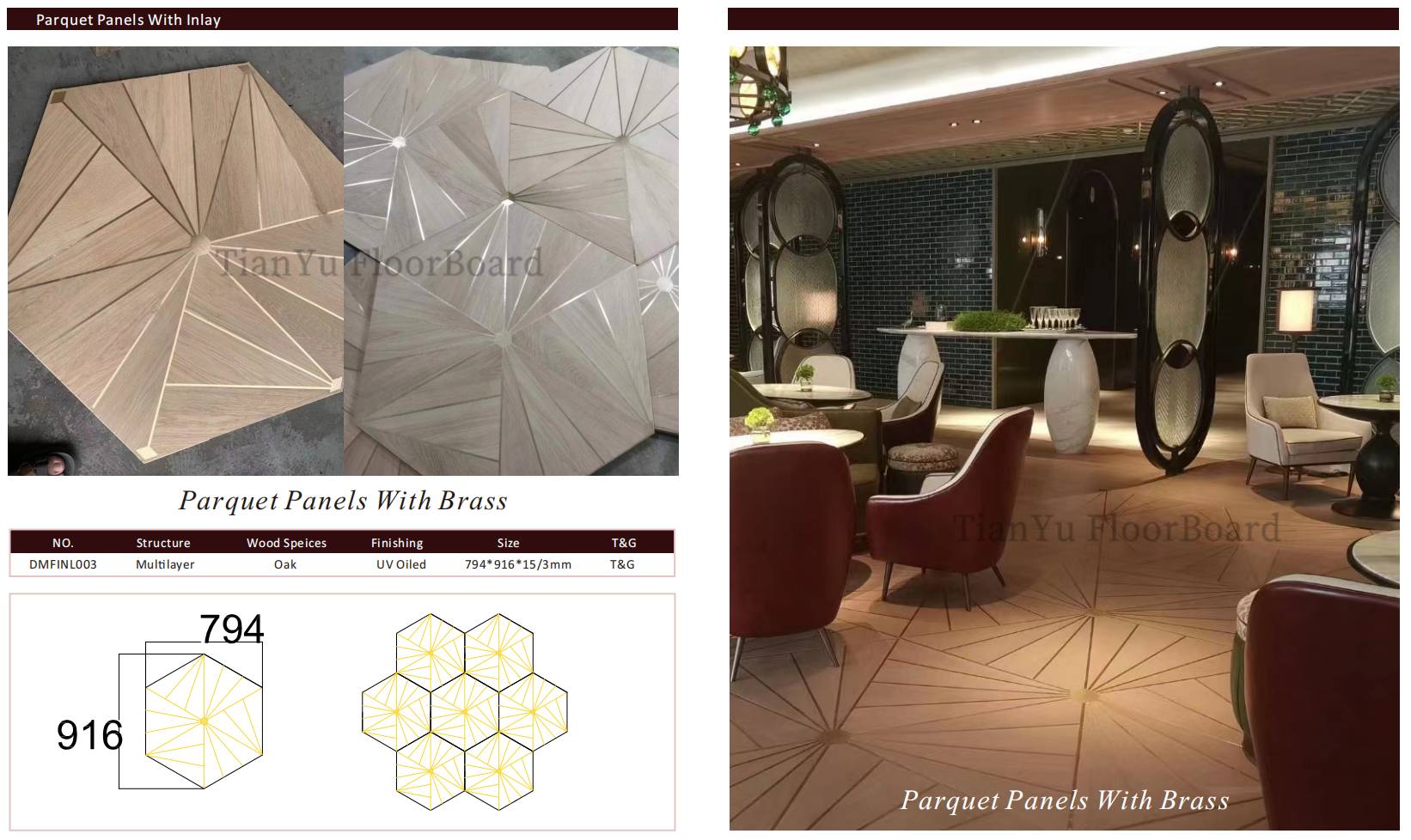 金属镶嵌方形拼花地板 Square Parquet Tiles Metal Inlay