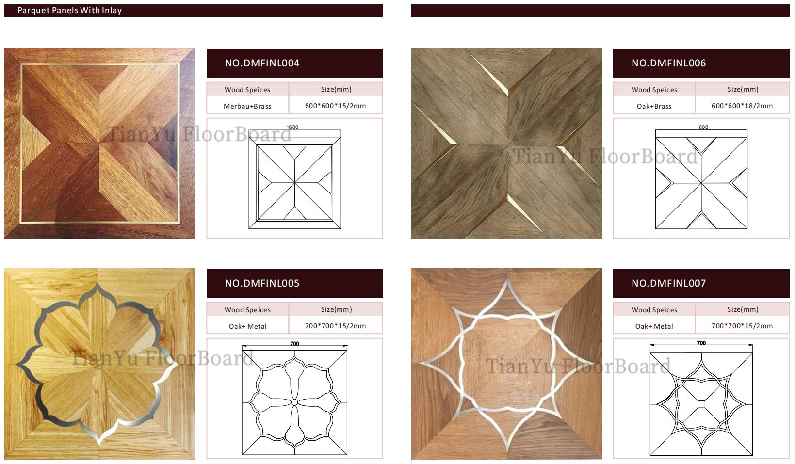 金属镶嵌方形拼花地板 Square Parquet Tiles Metal Inlay