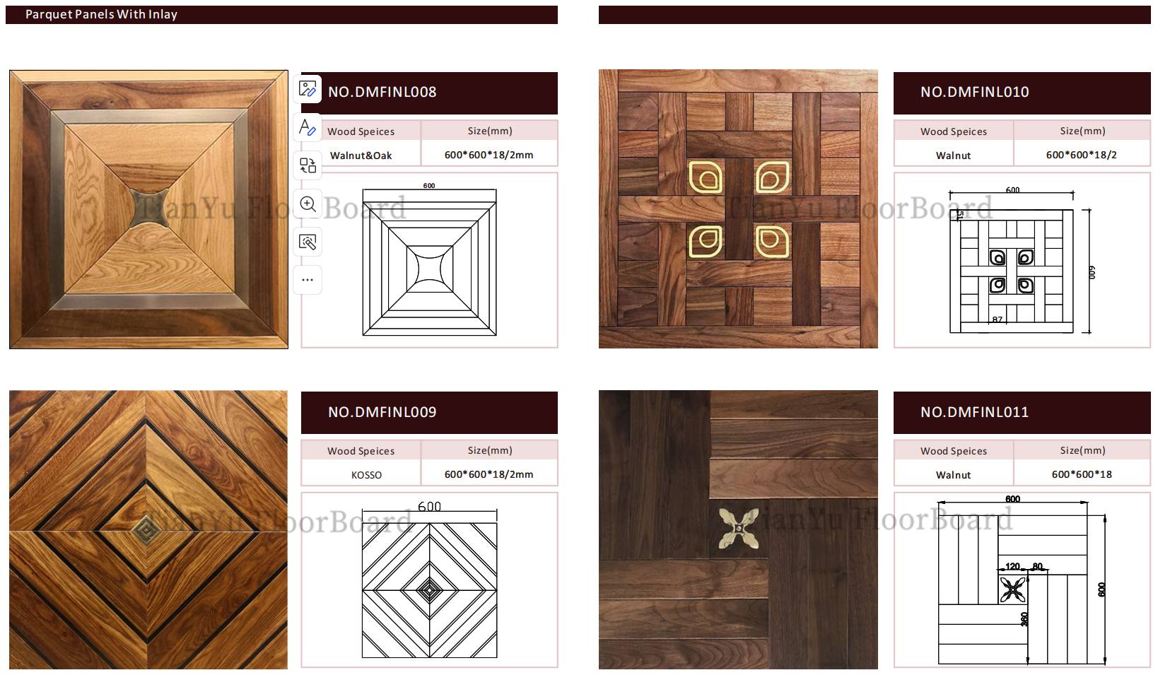 金属镶嵌方形拼花地板 Square Parquet Tiles Metal Inlay